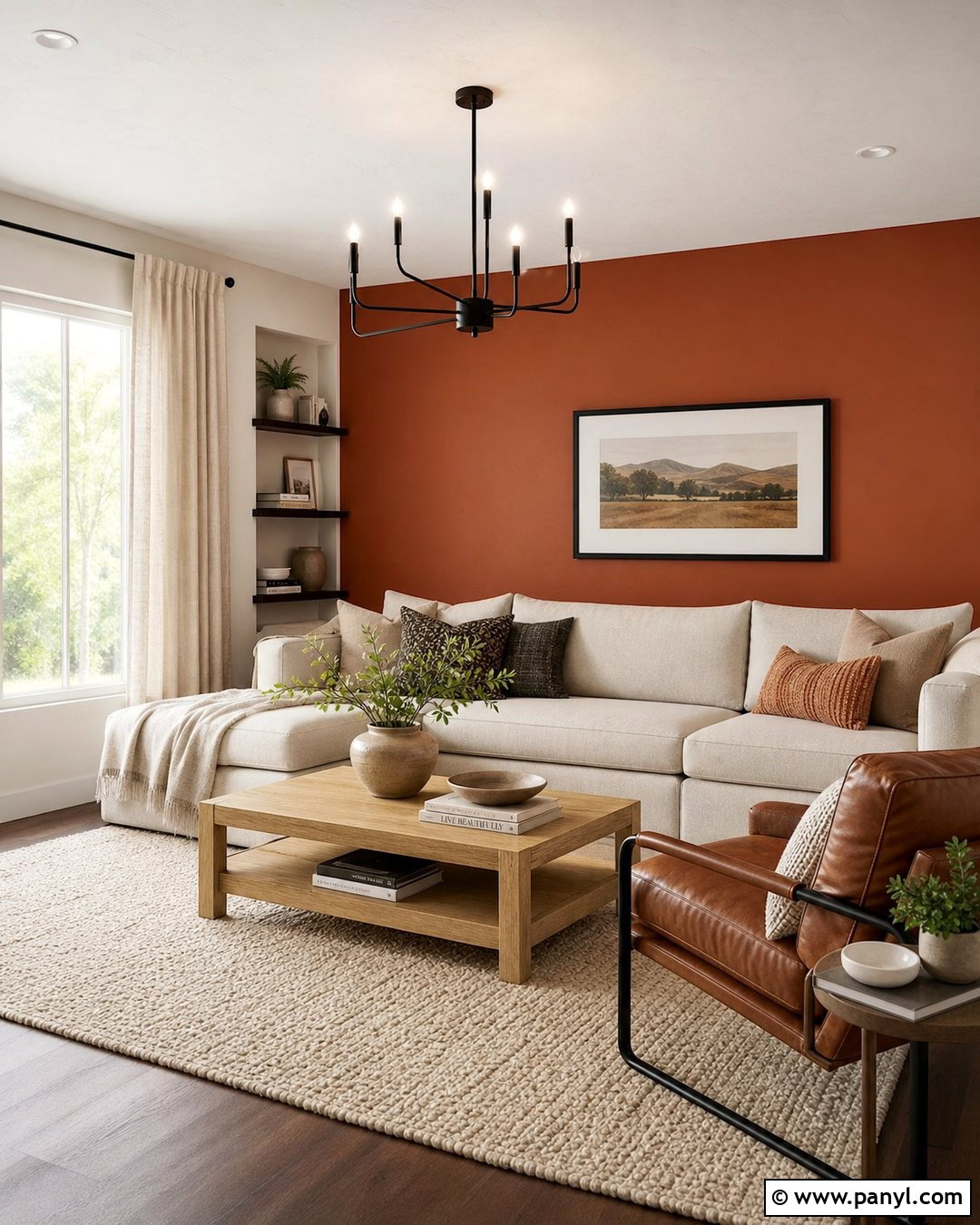 Terra Cotta Accent Wall With Beige Furniture - 30 terra cotta wall color ideas