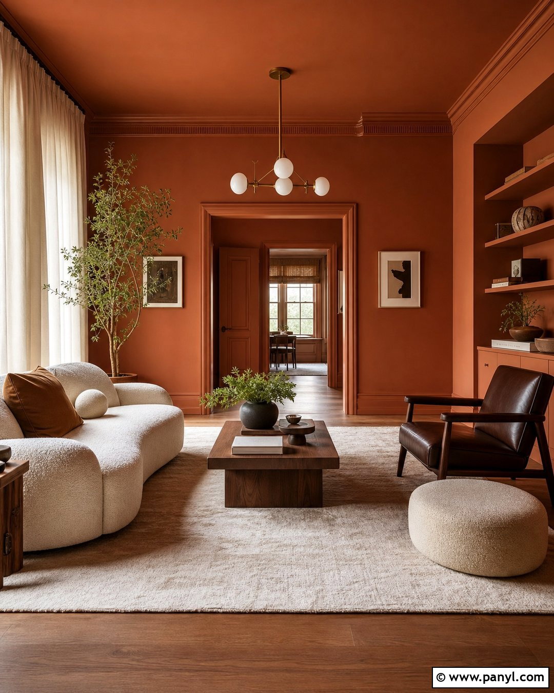 Terra Cotta Color Drenched Living Room - 30 terra cotta wall color ideas