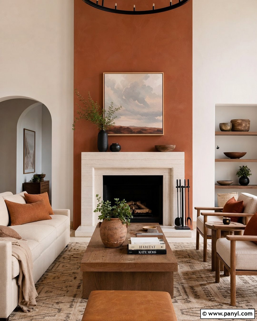 Terra Cotta Fireplace Wall With Neutral Seating - 30 terra cotta wall color ideas