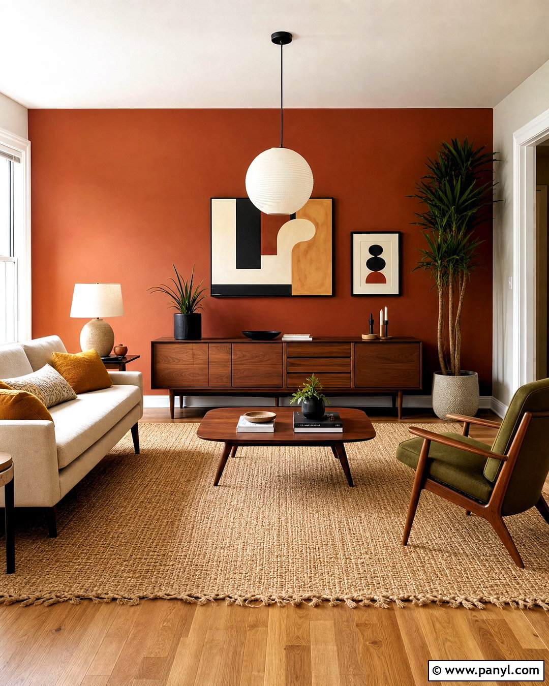Terra Cotta Midcentury Accent Wall - 20 terra cotta accent wall ideas