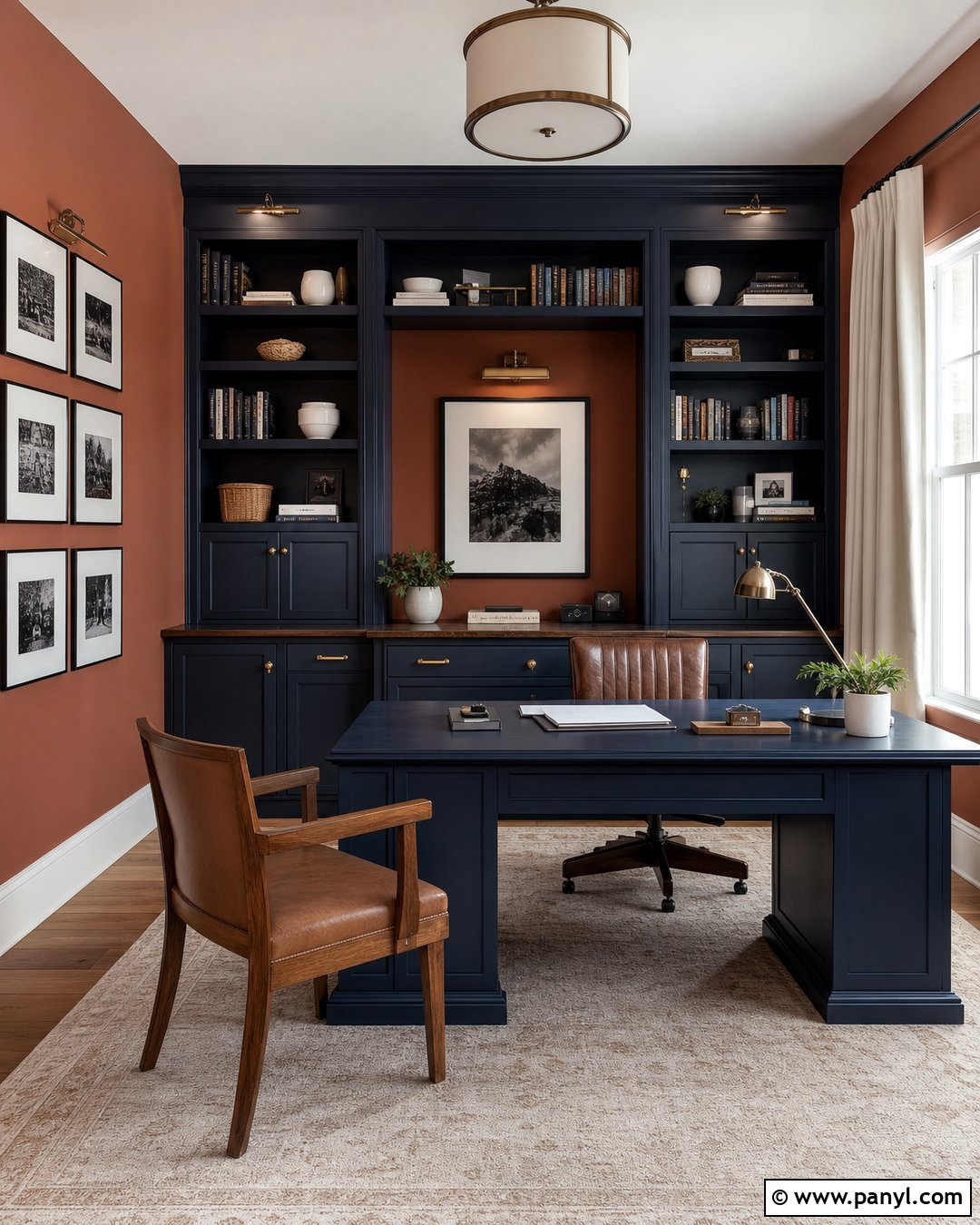 Terra Cotta Office With Navy Built-Ins - 30 terra cotta wall color ideas