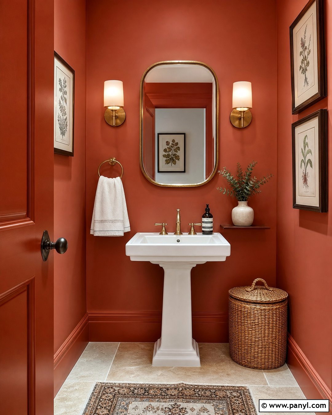 Terra Cotta Powder Room With Brass Accents - 30 terra cotta wall color ideas
