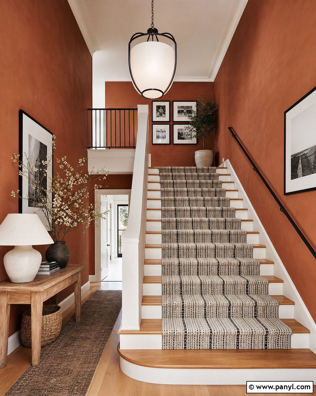 Terra Cotta Stairway With White Trim - 30 terra cotta wall color ideas