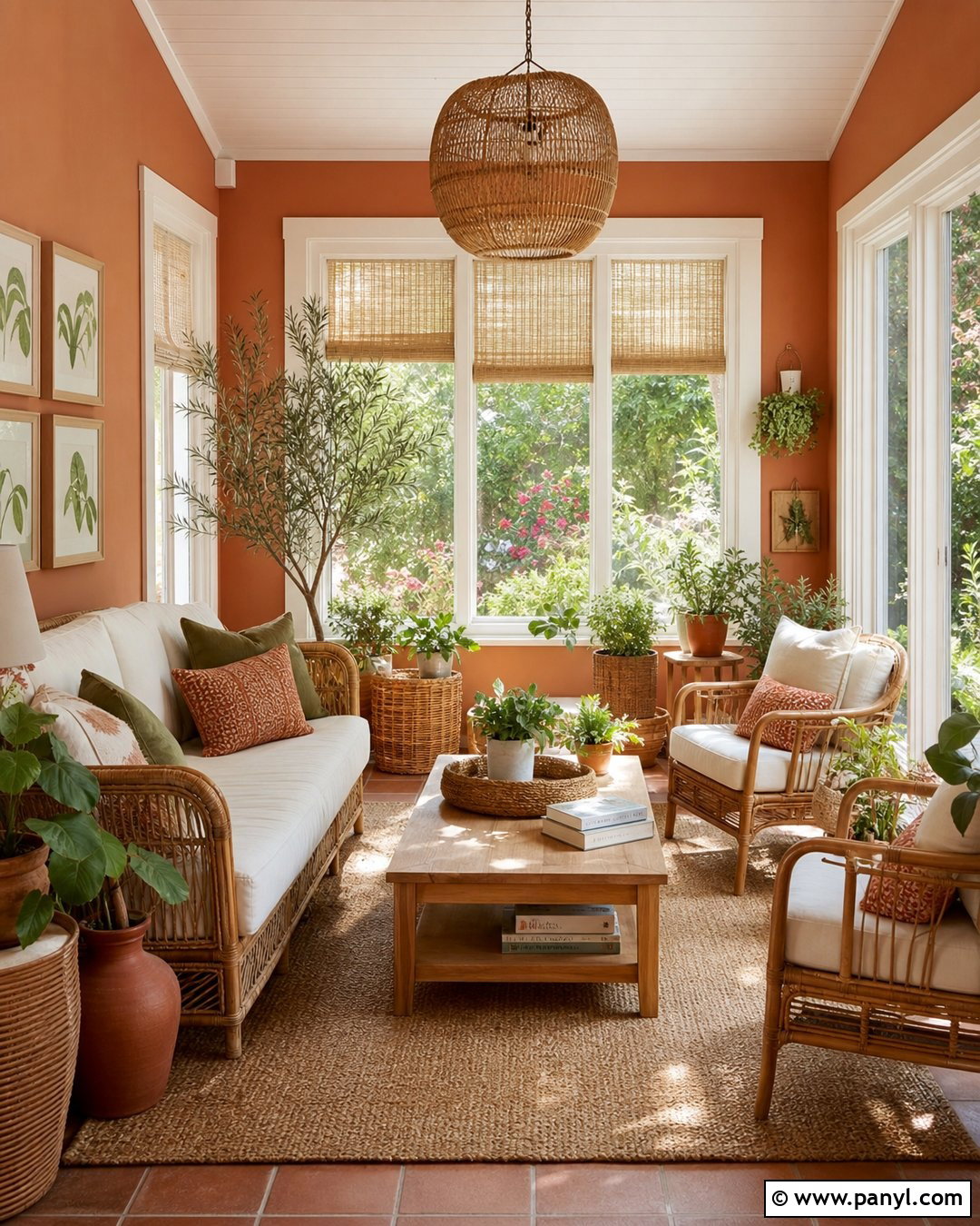 Terra Cotta Sunroom With Rattan Furniture - 30 terra cotta wall color ideas