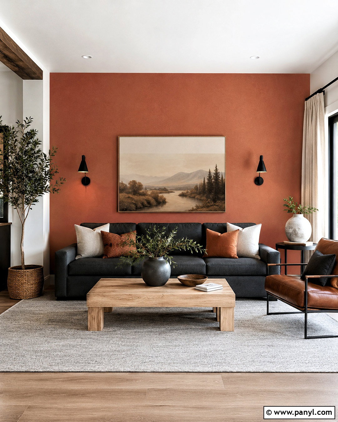 Terracotta Accent Wall With Charcoal Gray Sofa - 35 terracotta accent wall ideas
