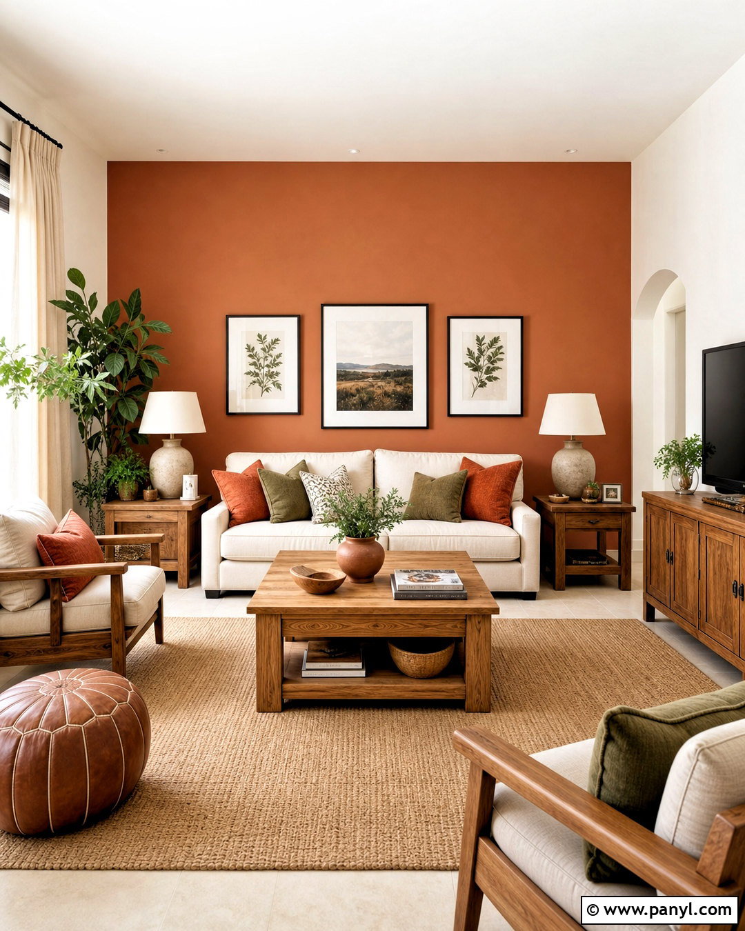 Terracotta Accent Wall With Cream Sofa - 20 accent walls in living room ideas paint ideas