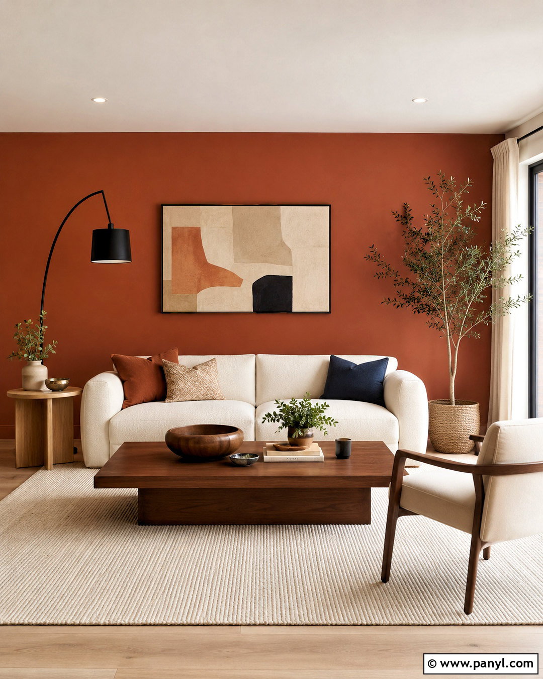 Terracotta Accent Wall With Cream Sofa - 35 terracotta accent wall ideas