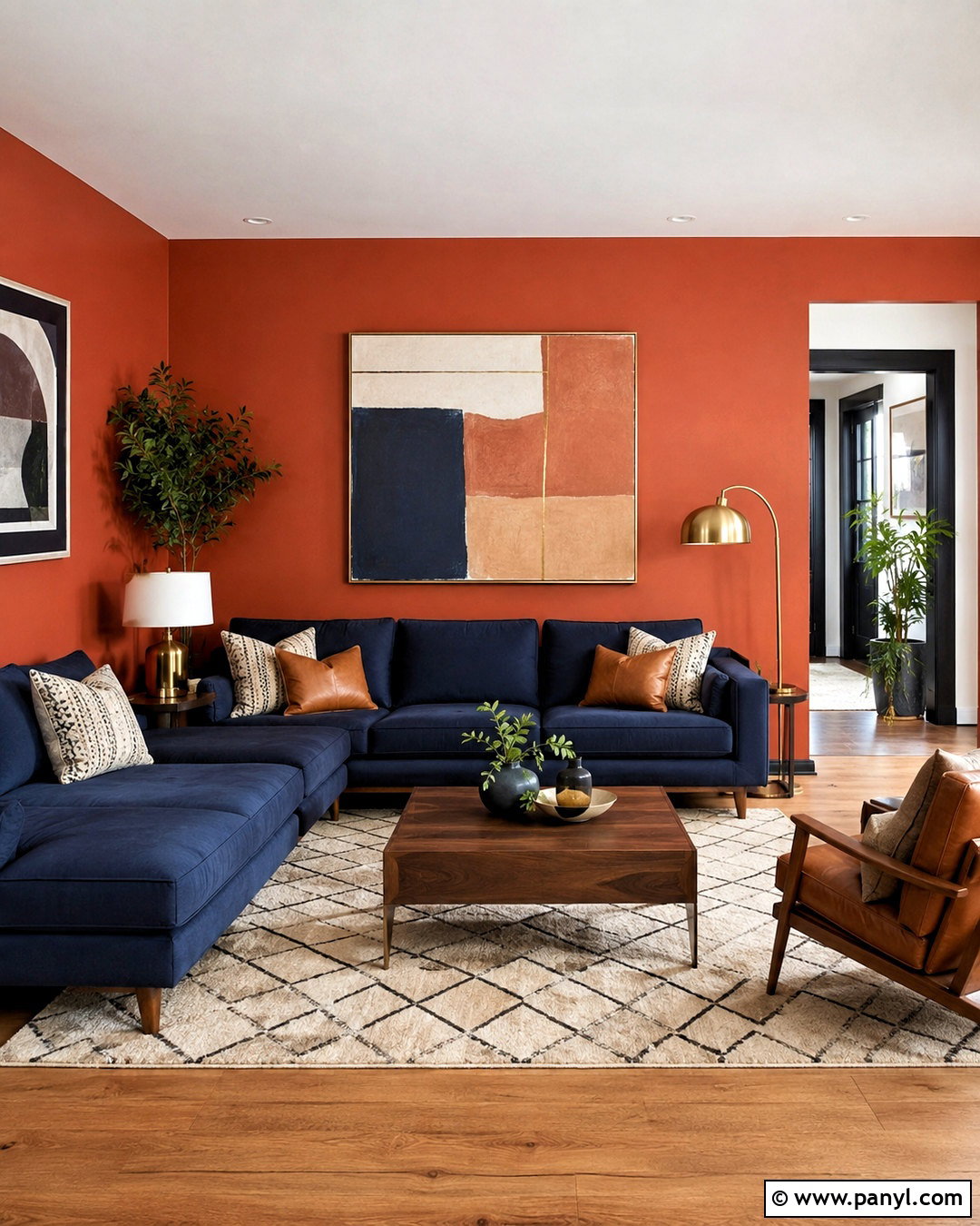 Terracotta Accent Wall With Navy Blue Furniture - 35 terracotta accent wall ideas