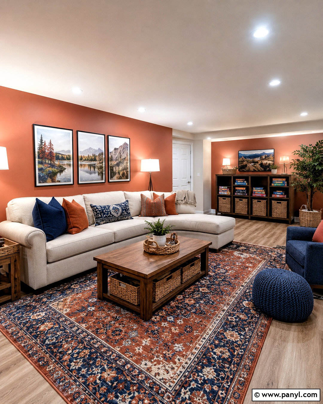 Terracotta Accent Wall in a Basement Family Room - 35 terracotta accent wall ideas