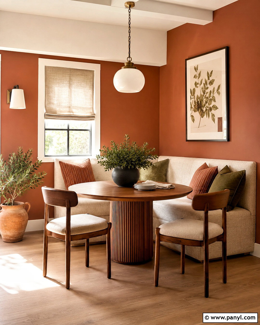 Terracotta Accent Wall in a Breakfast Nook - 35 terracotta accent wall ideas