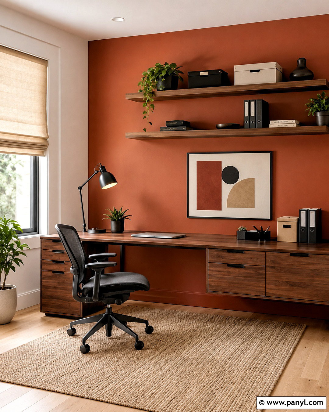 Terracotta Accent Wall in a Home Office - 35 terracotta accent wall ideas