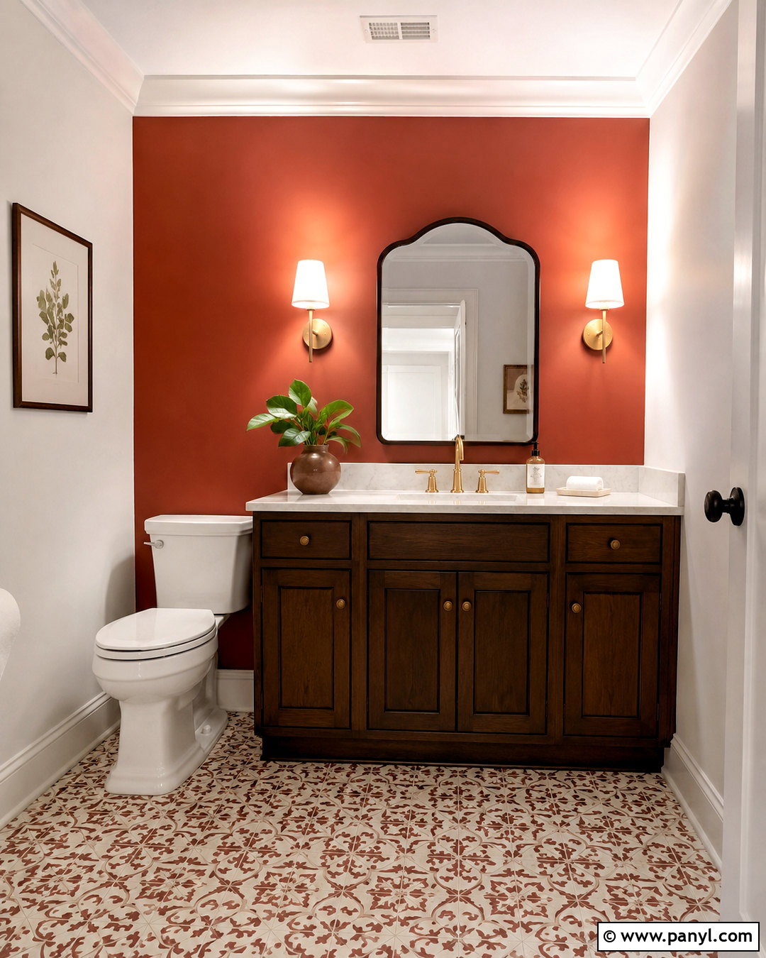 Terracotta Accent Wall in a Powder Room - 35 terracotta accent wall ideas