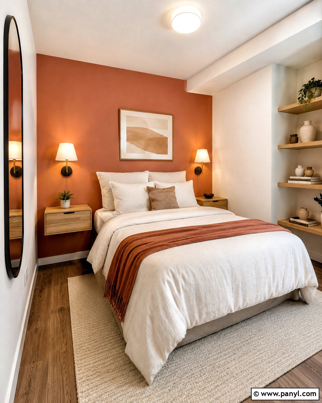 Terracotta Accent Wall in a Small Bedroom - 35 terracotta accent wall ideas