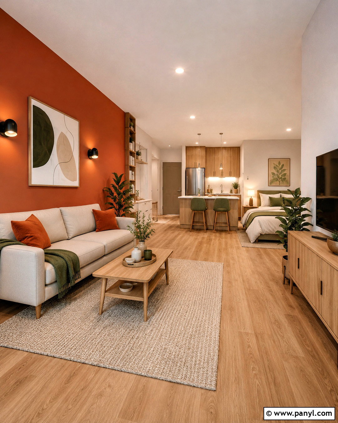 Terracotta Accent Wall in a Studio Apartment - 35 terracotta accent wall ideas