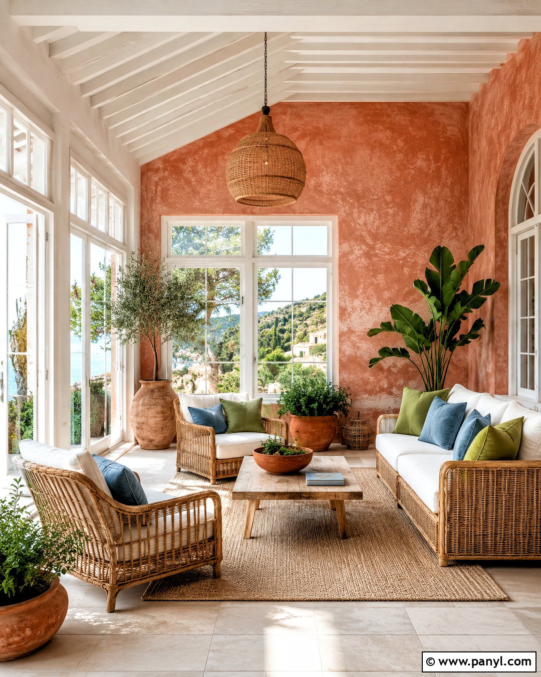 Terracotta Accent Wall in a Sunroom - 35 terracotta accent wall ideas