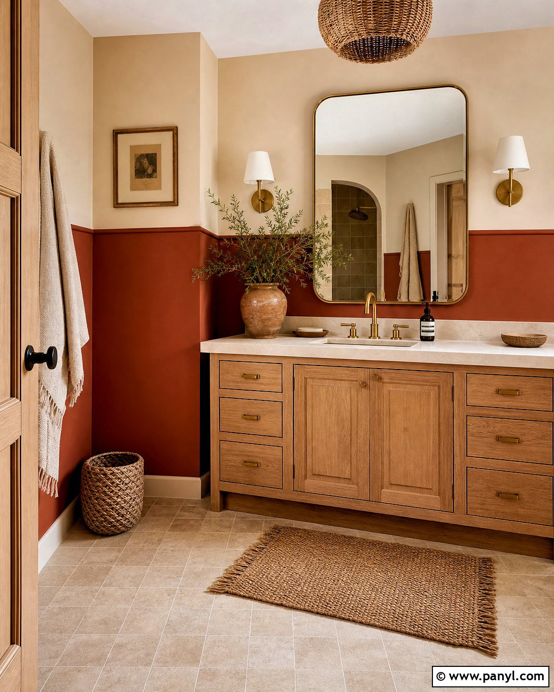 Terracotta And Beige Bathroom Walls - 20 two tone bathroom walls