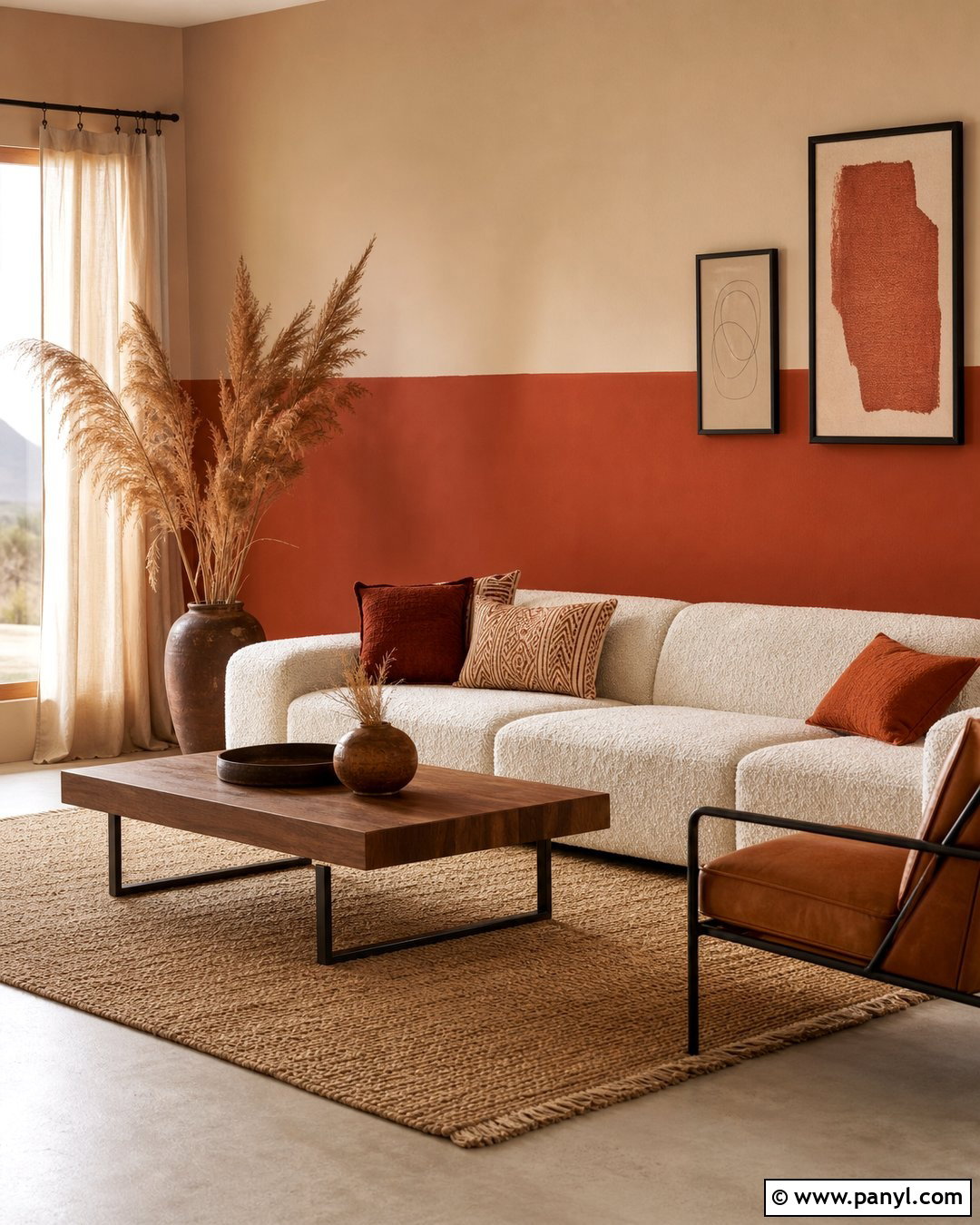 Terracotta And Beige Half Painted Walls - 35 half and half painted walls