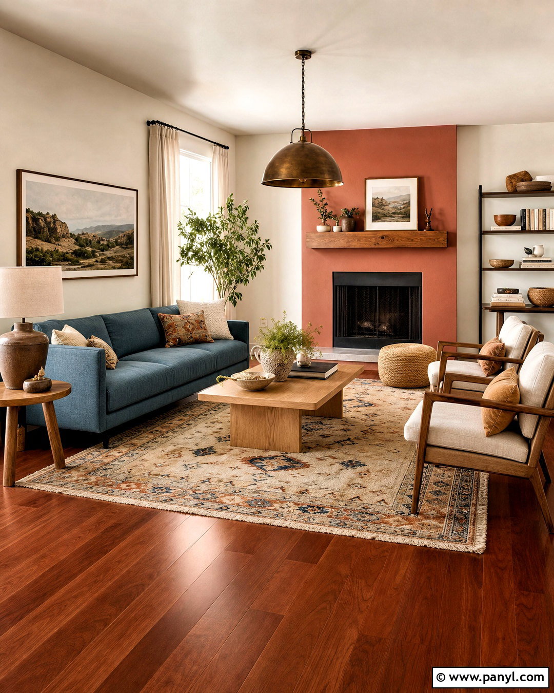 Terracotta And Blue With Cherry Wood Floors - 20 cherry wood floors color schemes