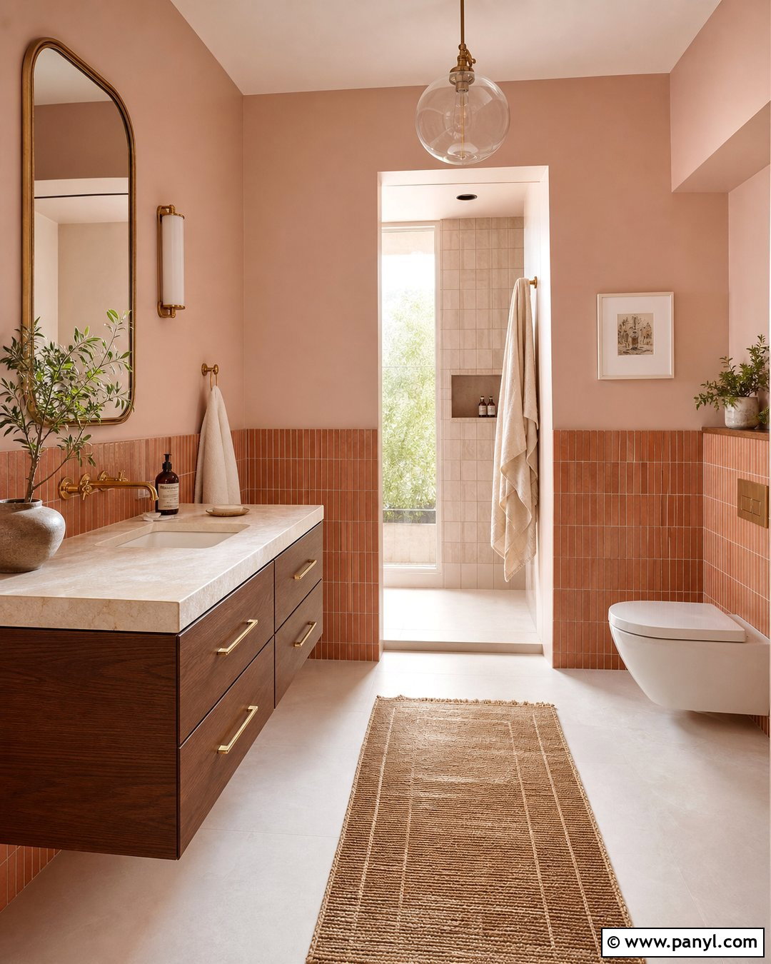 Terracotta And Blush Bathroom Walls - 30 Two Toned Bathroom Walls