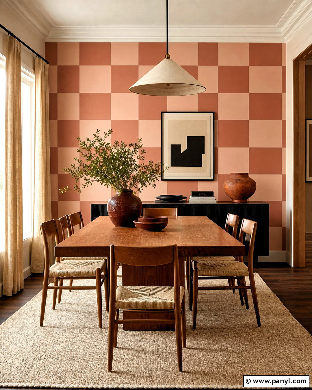 Terracotta And Blush Checkered Dining Room Wall - 20 diy checkered wall ideas