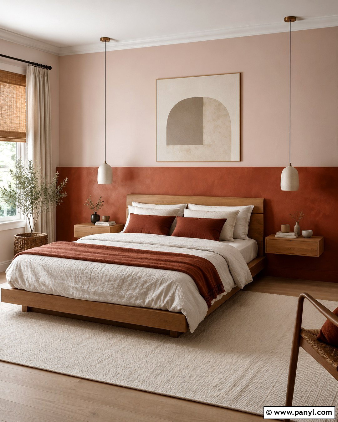 Terracotta And Blush Half-Painted Bedroom - 20 Room Painted Half And Half Ideas