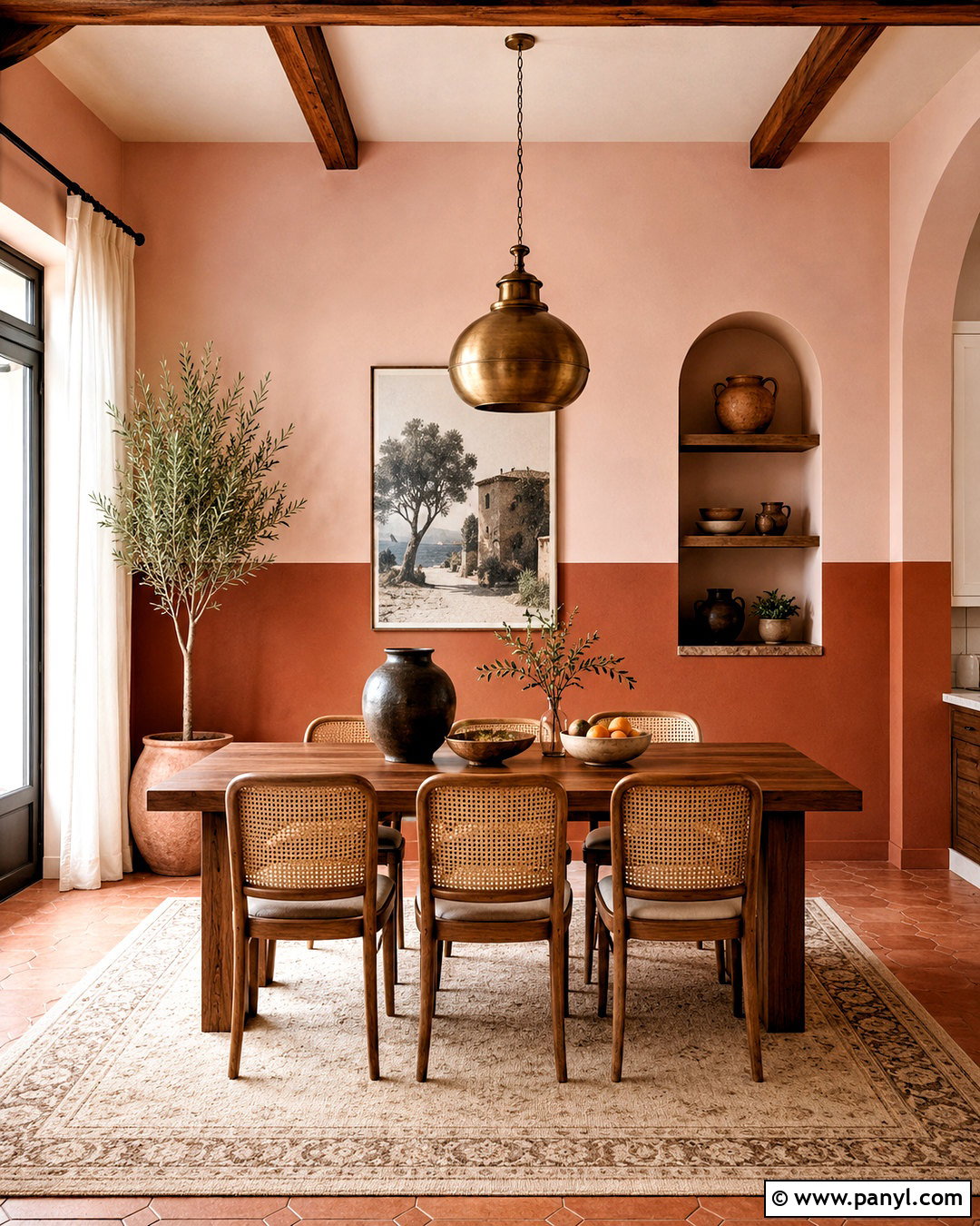 Terracotta And Blush Split Painted Dining Room Walls - 35 Split Painted Walls