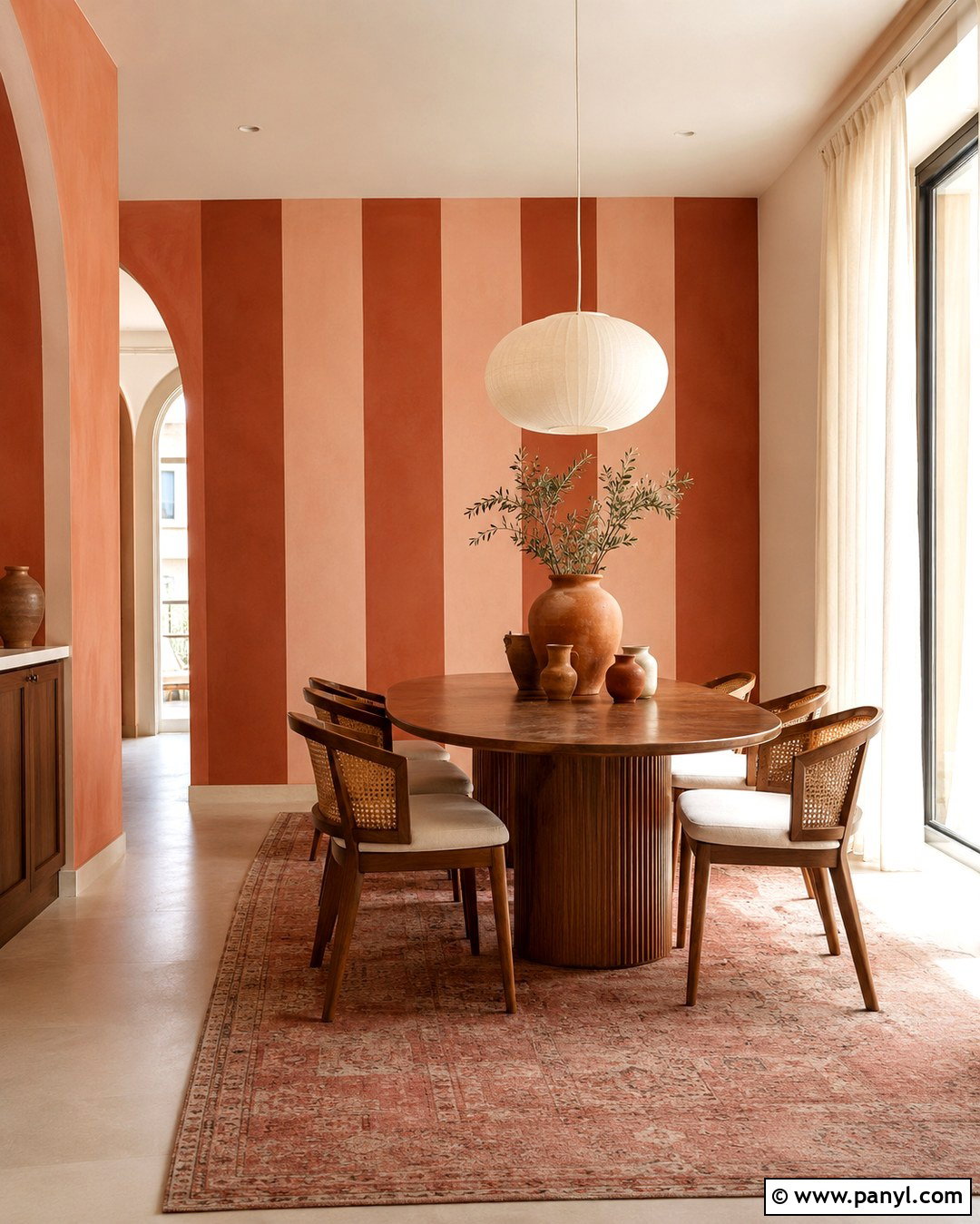 Terracotta And Blush Striped Wall - 20 Striped Wall Paint Colors