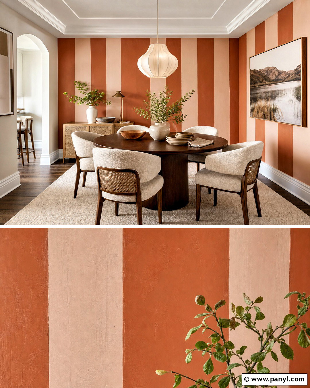 Terracotta And Blush Vertical Striped Dining Room - 20 striped walls vertical ideas