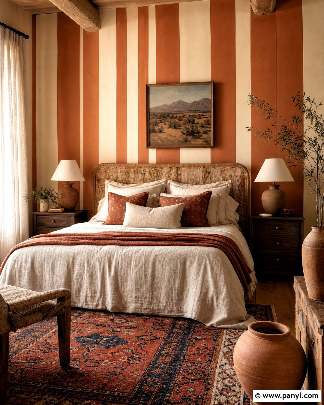 Terracotta And Cream Striped Bedroom Walls - 20 striped bedroom walls