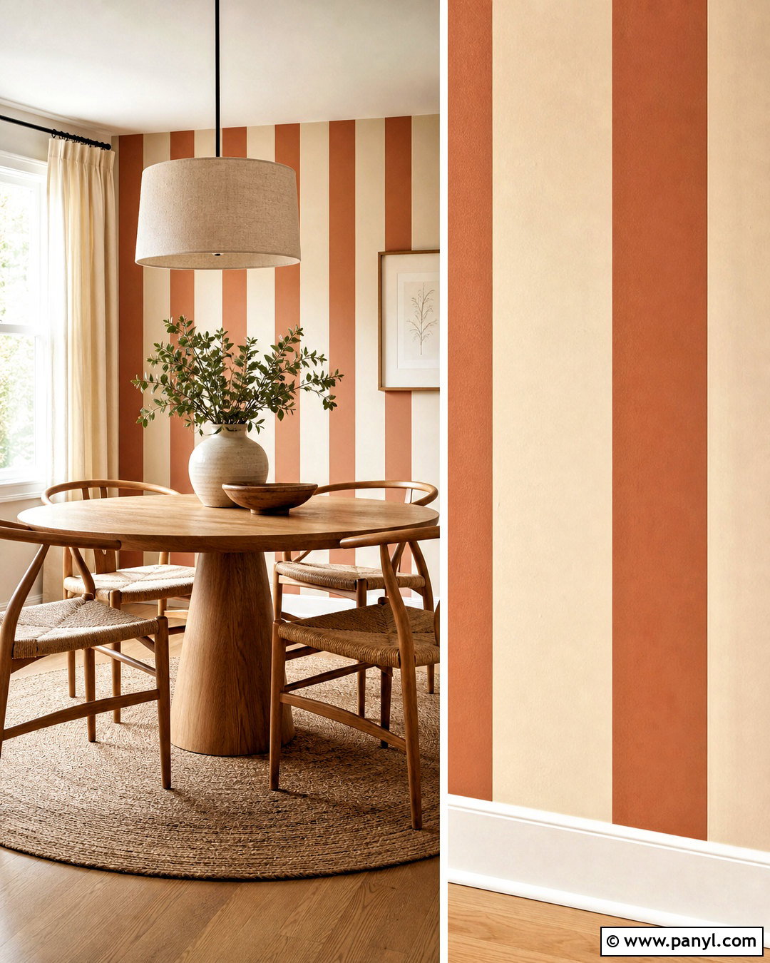 Terracotta And Cream Striped Wall - 20 diy striped wall ideas