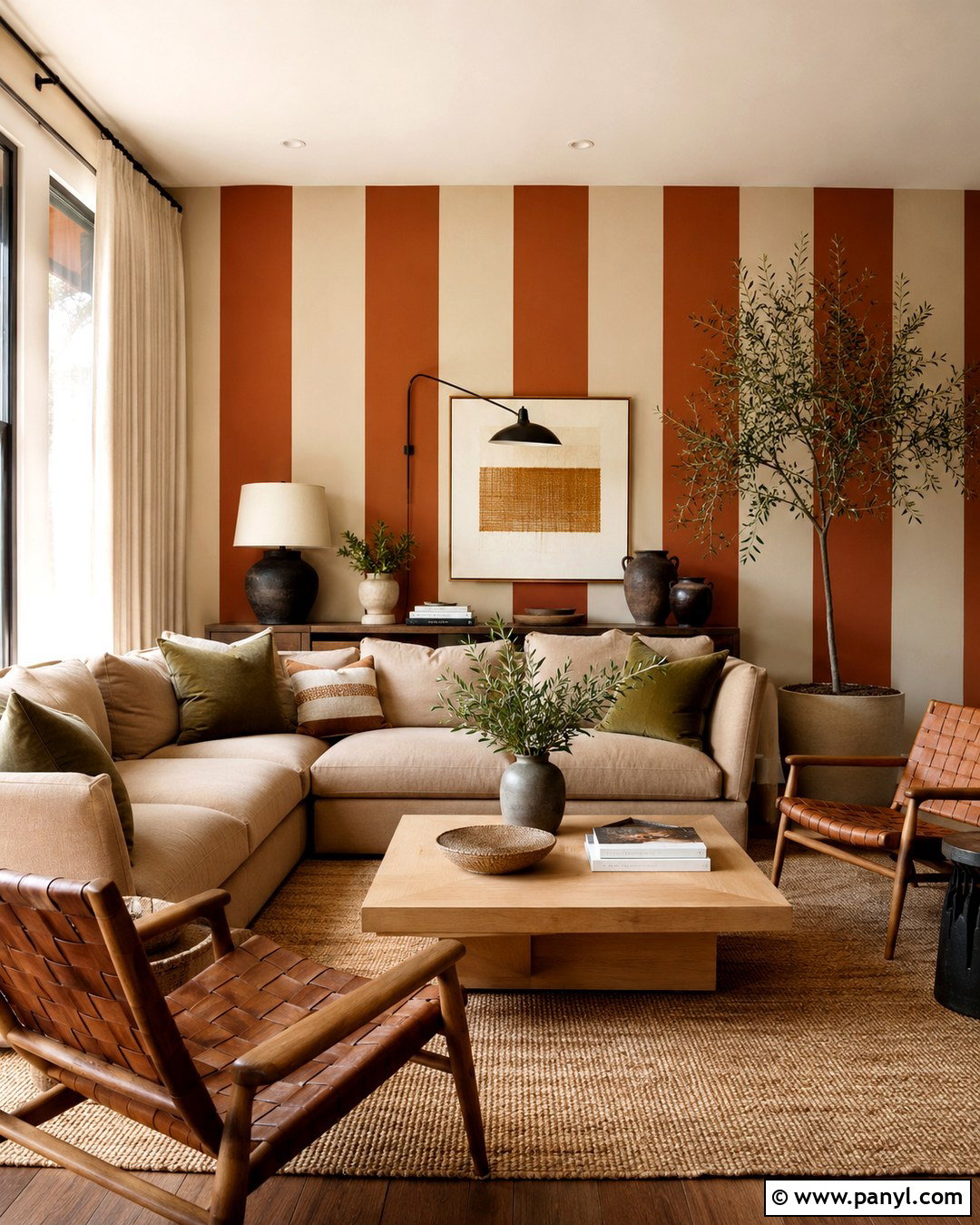 Terracotta And Cream Striped Wall - 20 Stripe On Wall Ideas