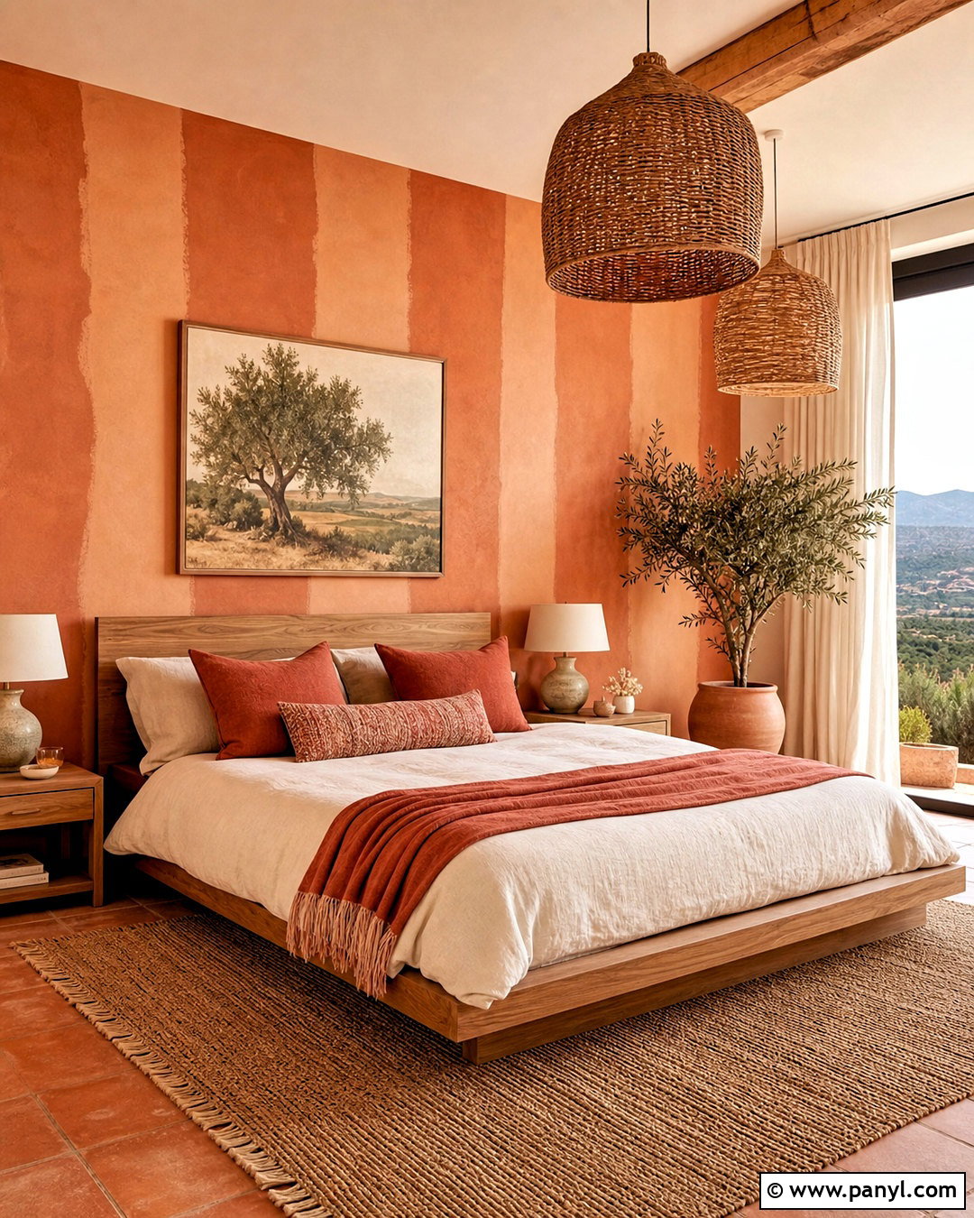 Terracotta And Peach Striped Bedroom - 20 striped walls bedroom ideas