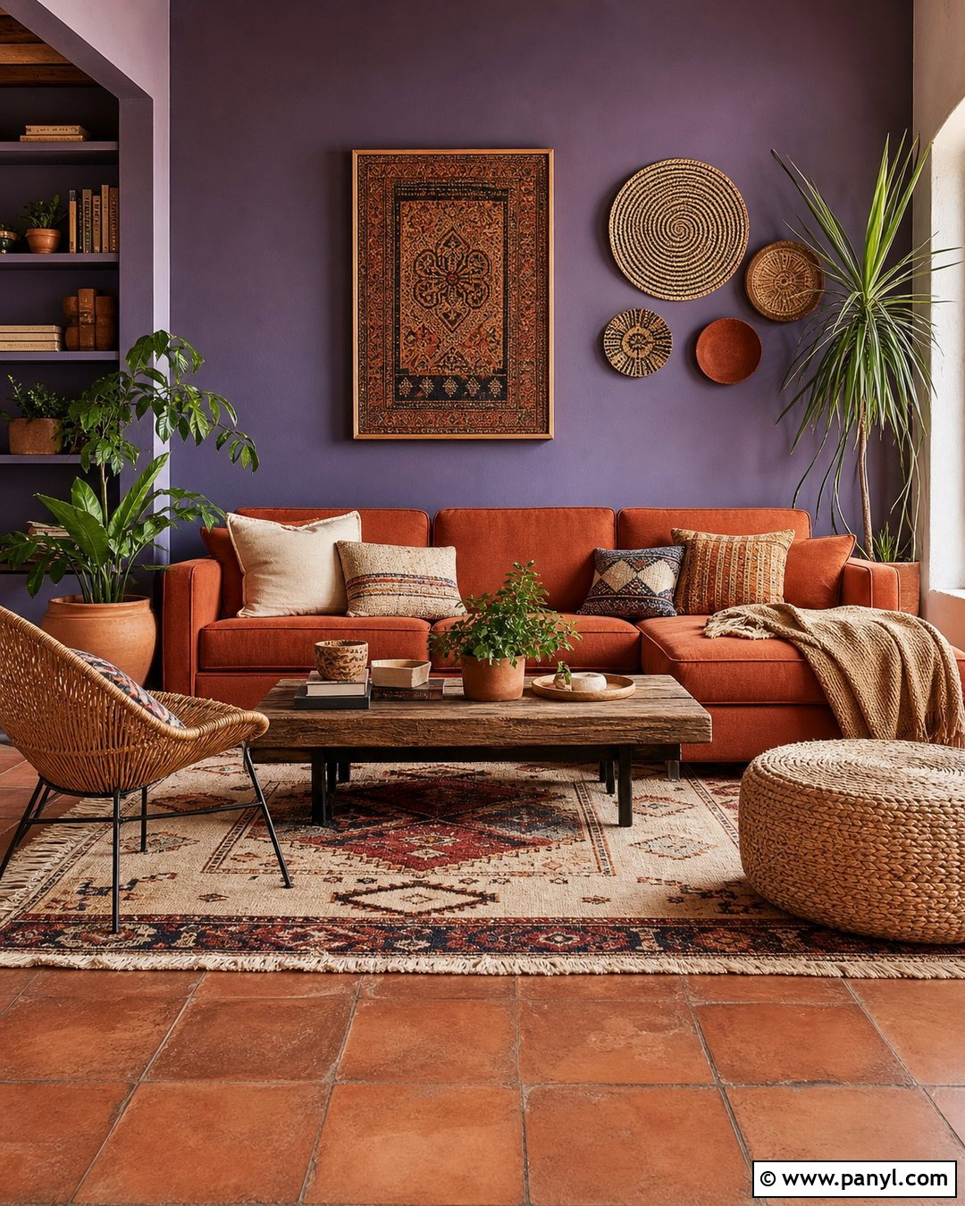 Terracotta And Purple Accent Wall Living Room - 30 Purple Accent Wall Living Room Ideas