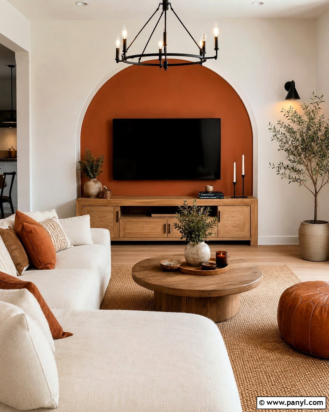 Terracotta Arch TV Wall - 20 Color Block Wall Behind Tv Ideas