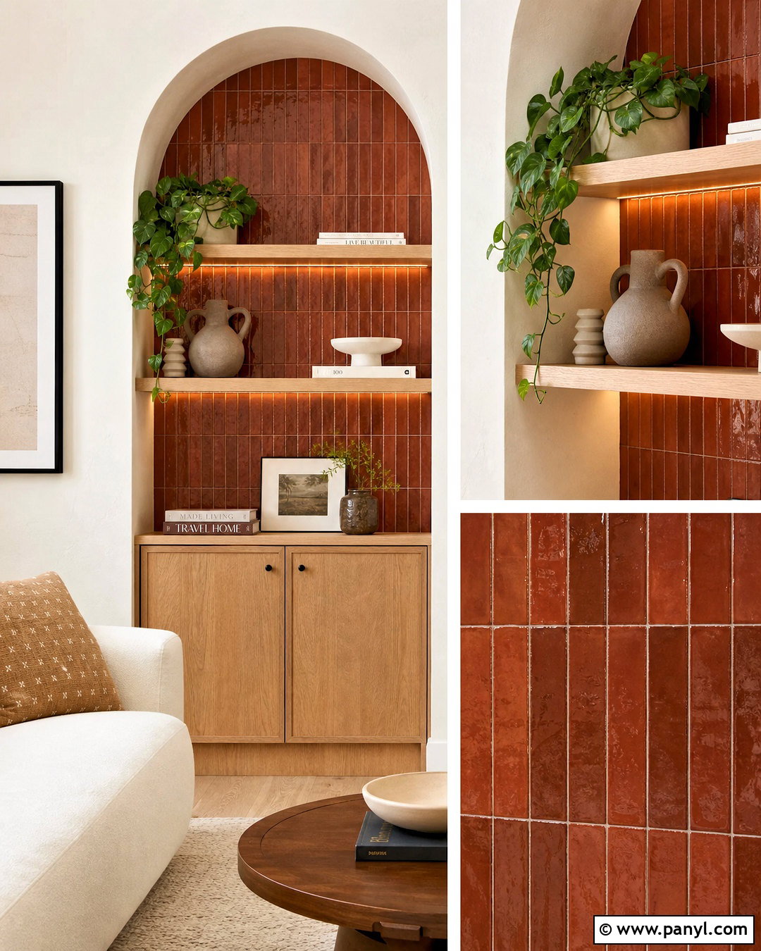 Terracotta Arched Wall Niche - 20 terracotta wall tiles