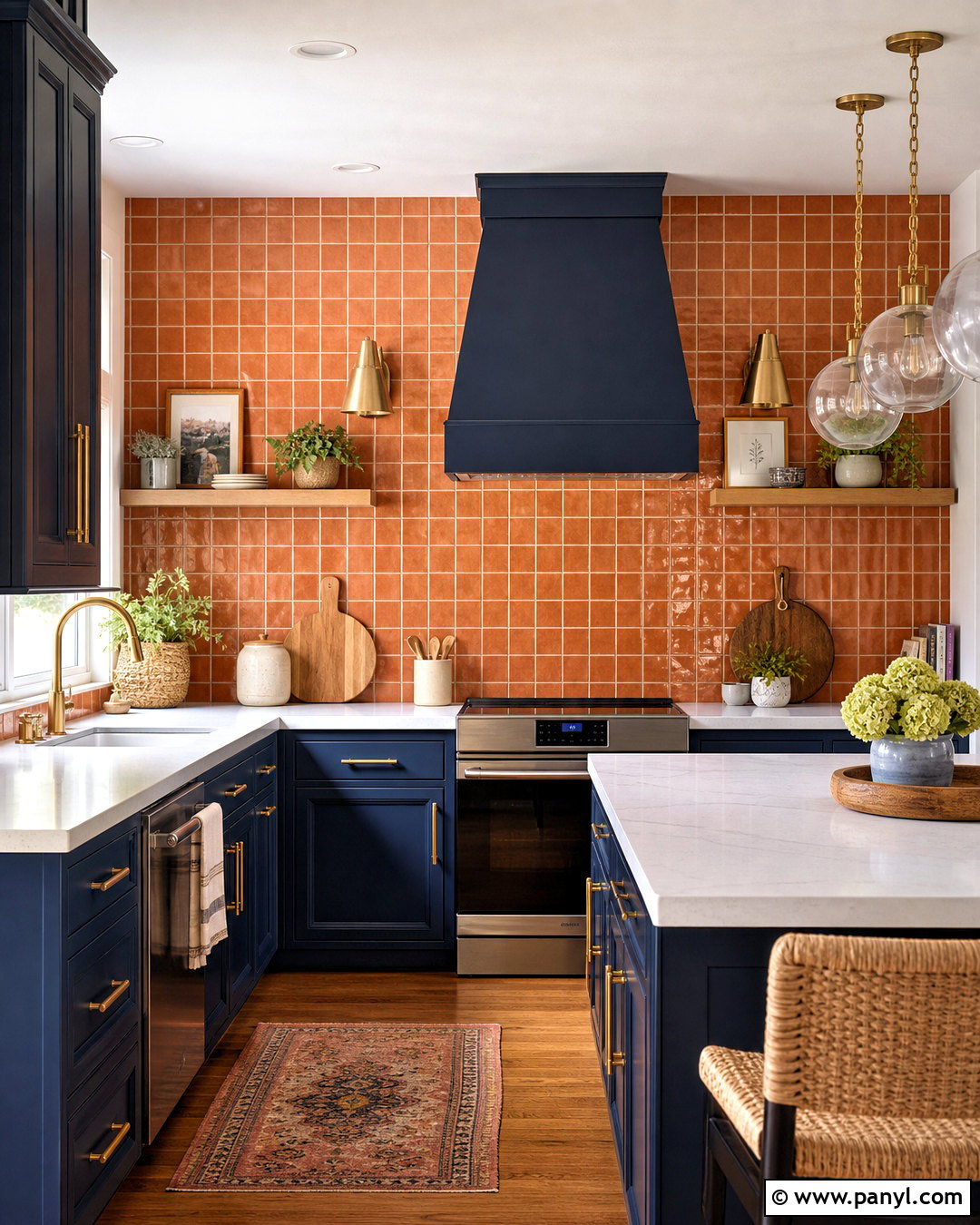 Terracotta Backsplash With Navy Cabinets - 20 terracotta backsplash kitchen ideas