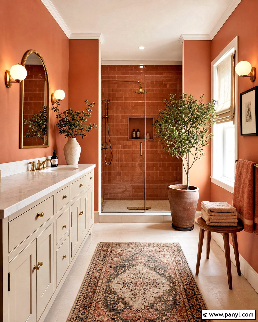 Terracotta Bathroom Walls With Brass Accents - 20 terracotta bathroom walls