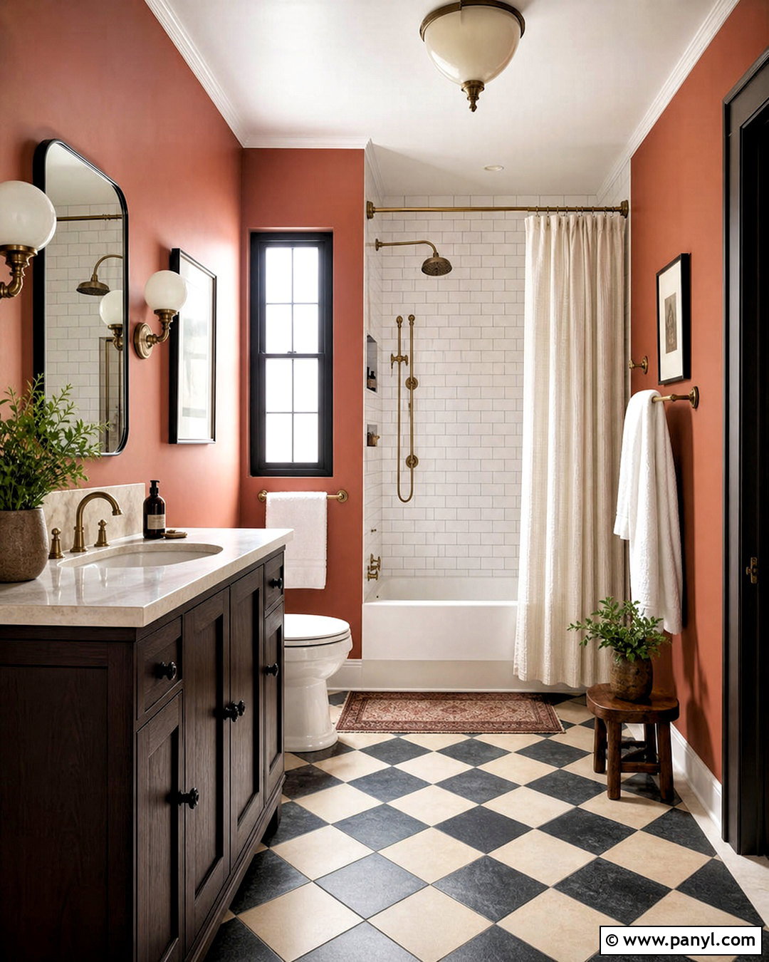 Terracotta Bathroom Walls With Checkerboard Floor - 20 terracotta bathroom walls
