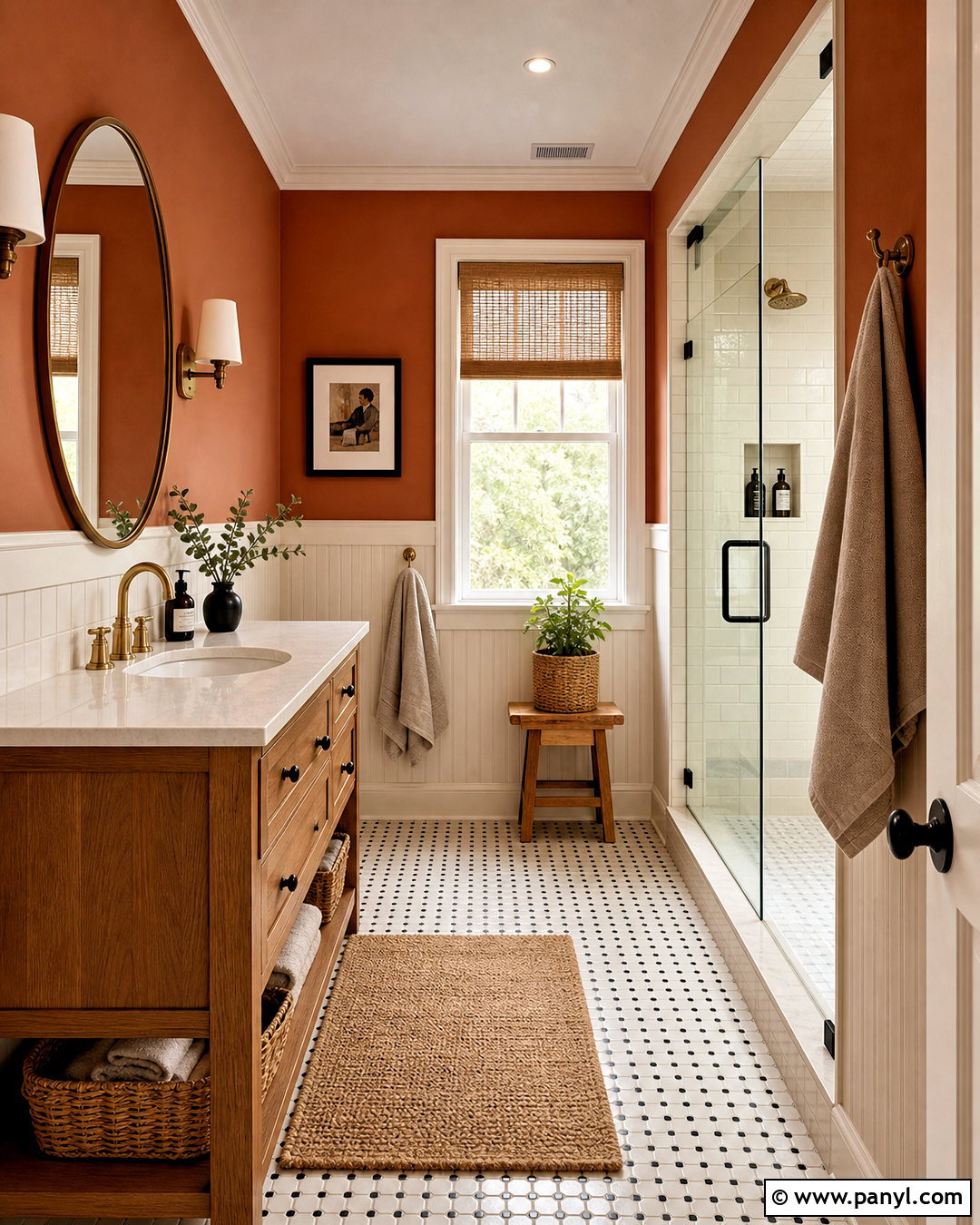 Terracotta Bathroom Walls With Cream Paneling - 20 terracotta bathroom walls