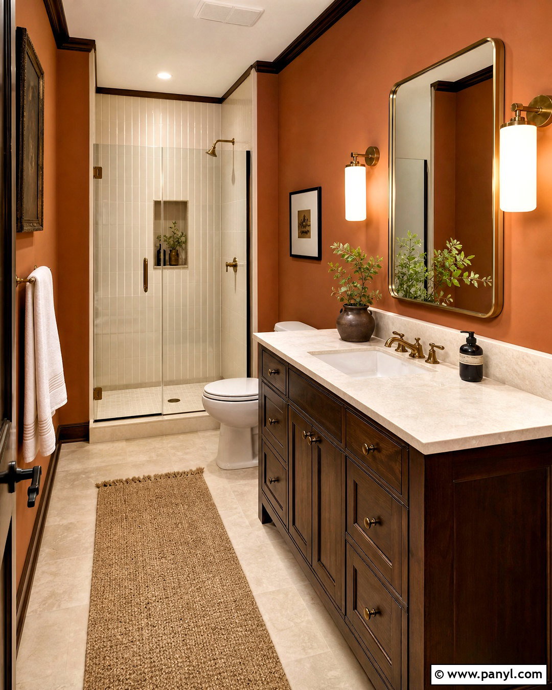 Terracotta Bathroom Walls With Dark Wood - 20 terracotta bathroom walls