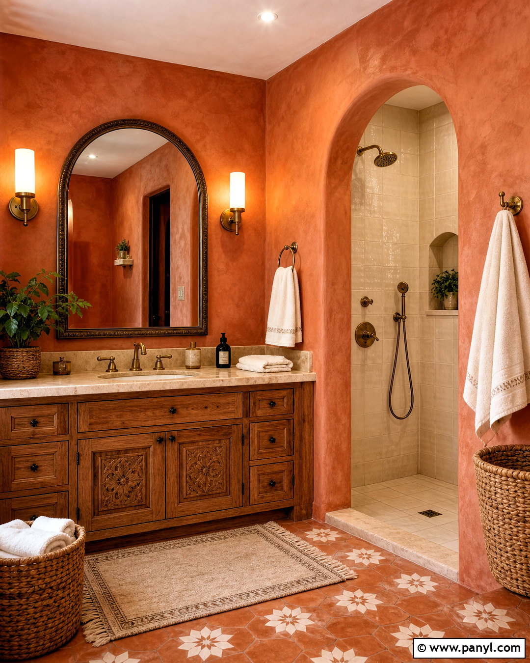 Terracotta Bathroom Walls With Mediterranean Decor - 20 terracotta bathroom walls