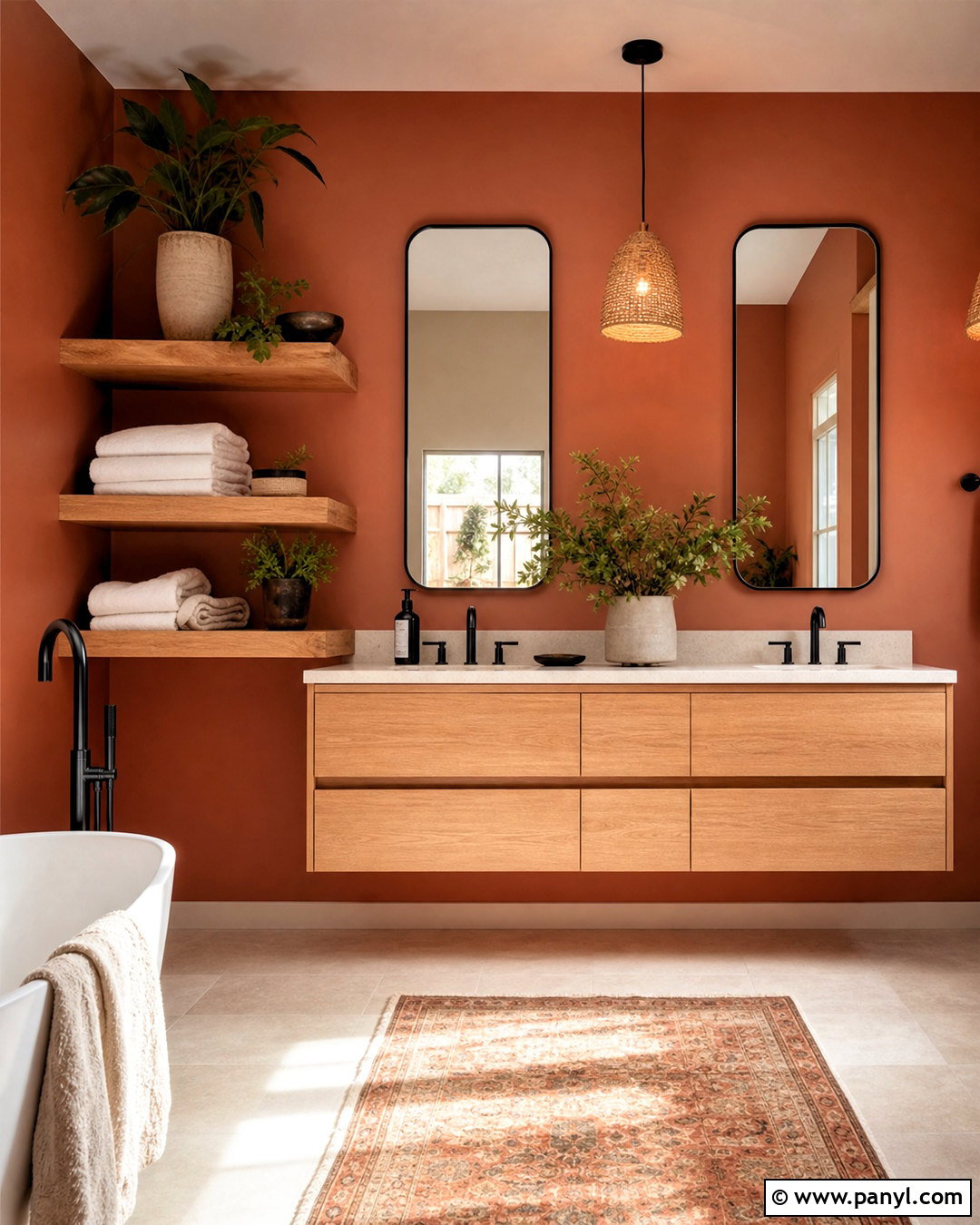 Terracotta Bathroom Walls With Natural Wood - 20 terracotta bathroom walls