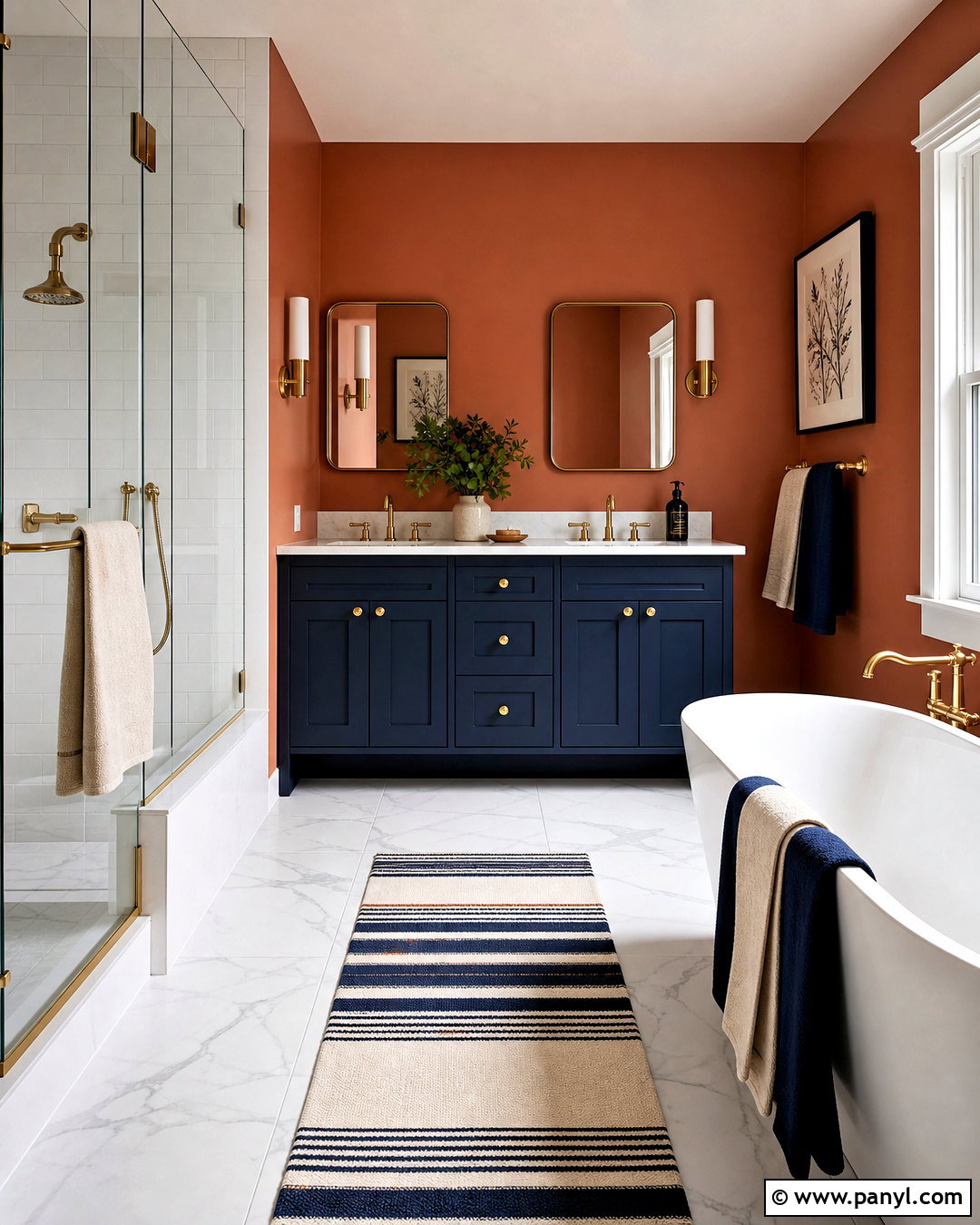 Terracotta Bathroom Walls With Navy Blue Vanity - 20 terracotta bathroom walls