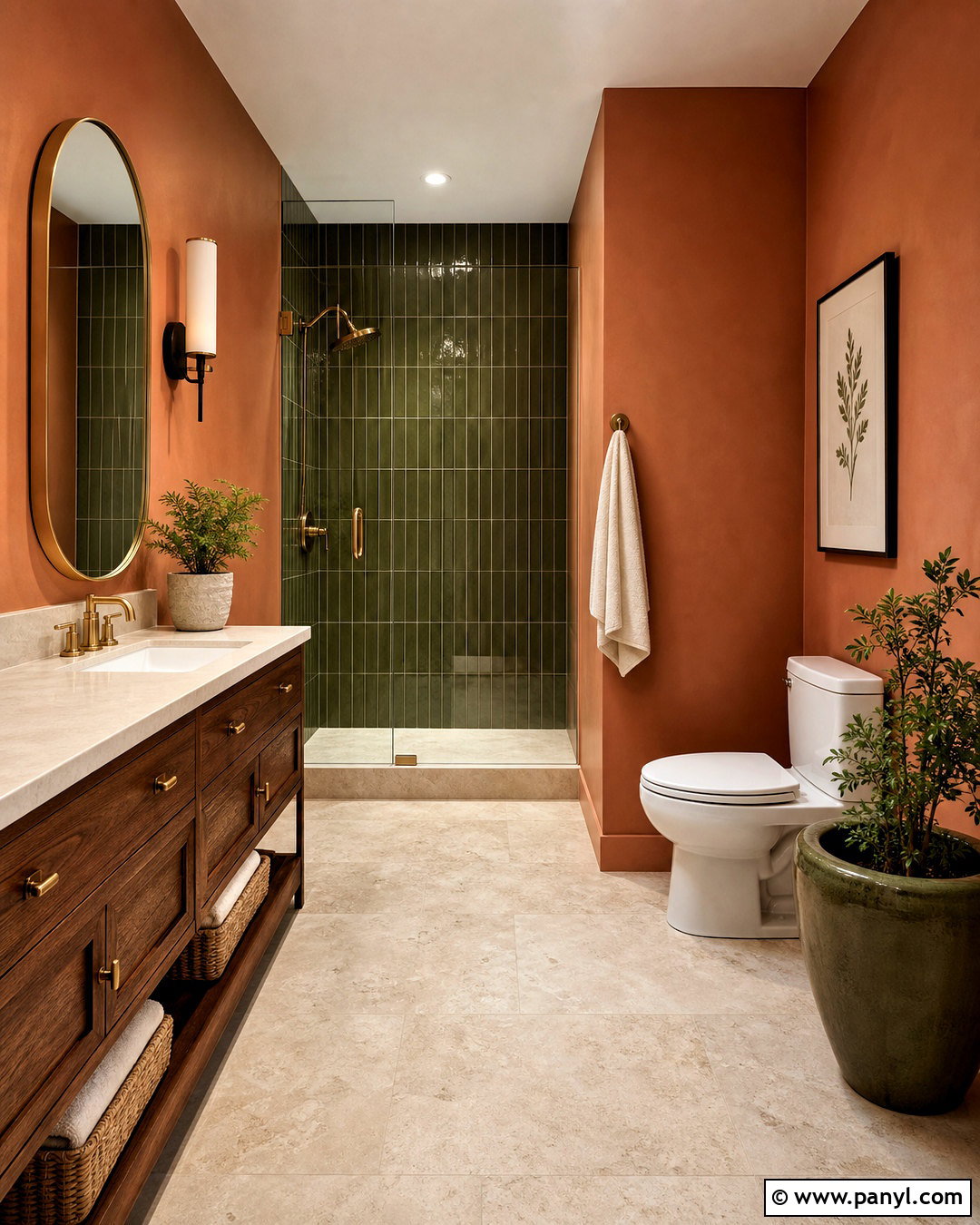 Terracotta Bathroom Walls With Olive Green Tile - 20 terracotta bathroom walls
