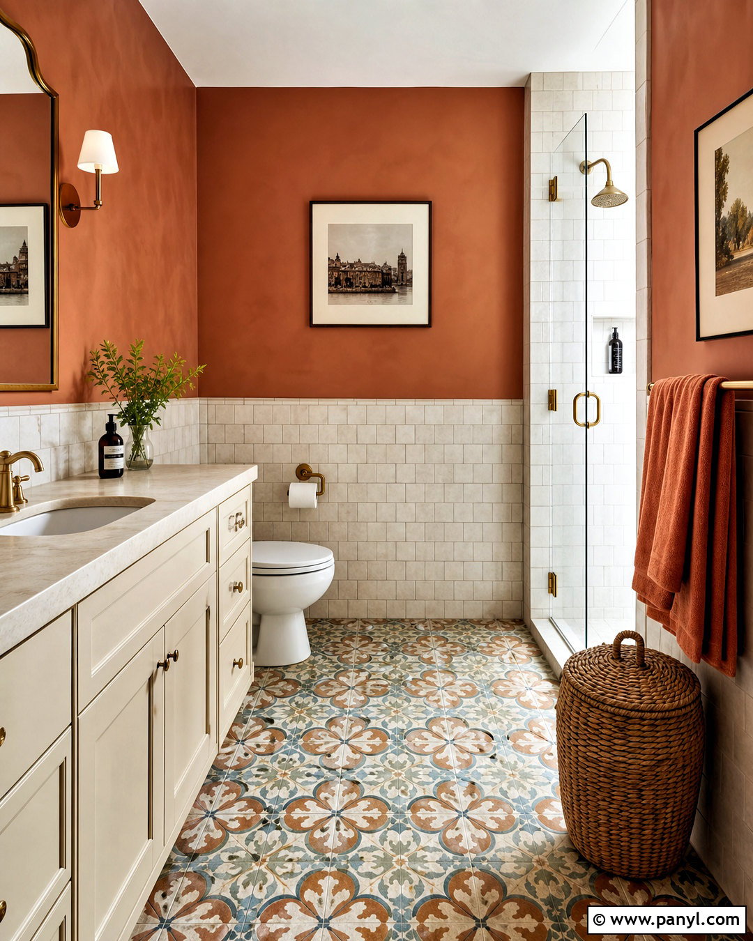 Terracotta Bathroom Walls With Patterned Tile - 20 terracotta bathroom walls