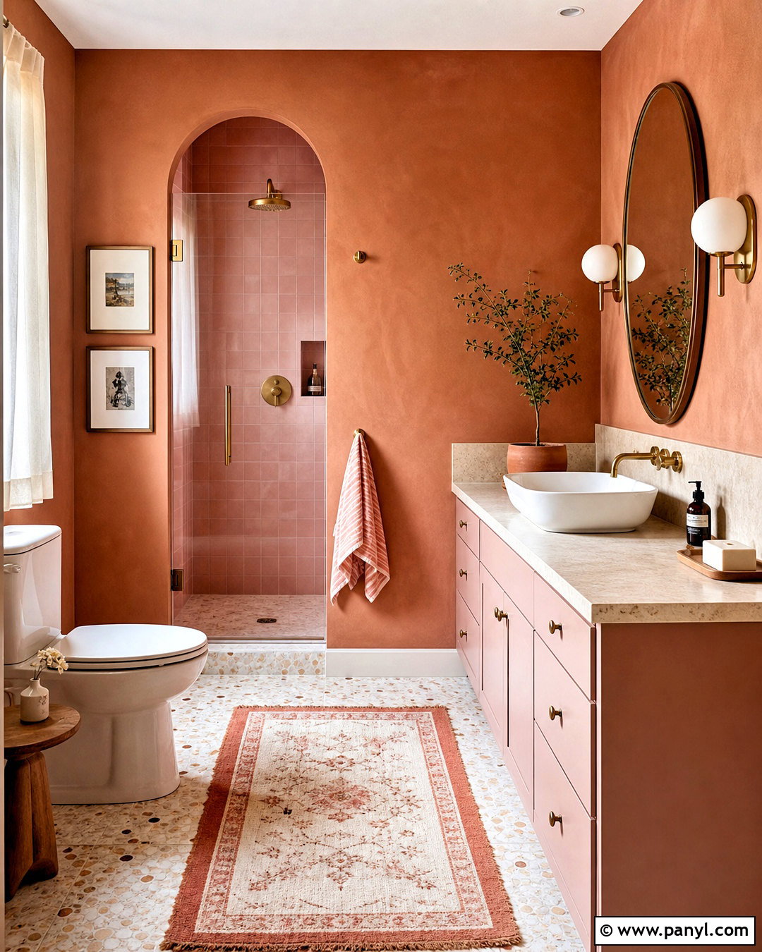 Terracotta Bathroom Walls With Pink Accents - 20 terracotta bathroom walls