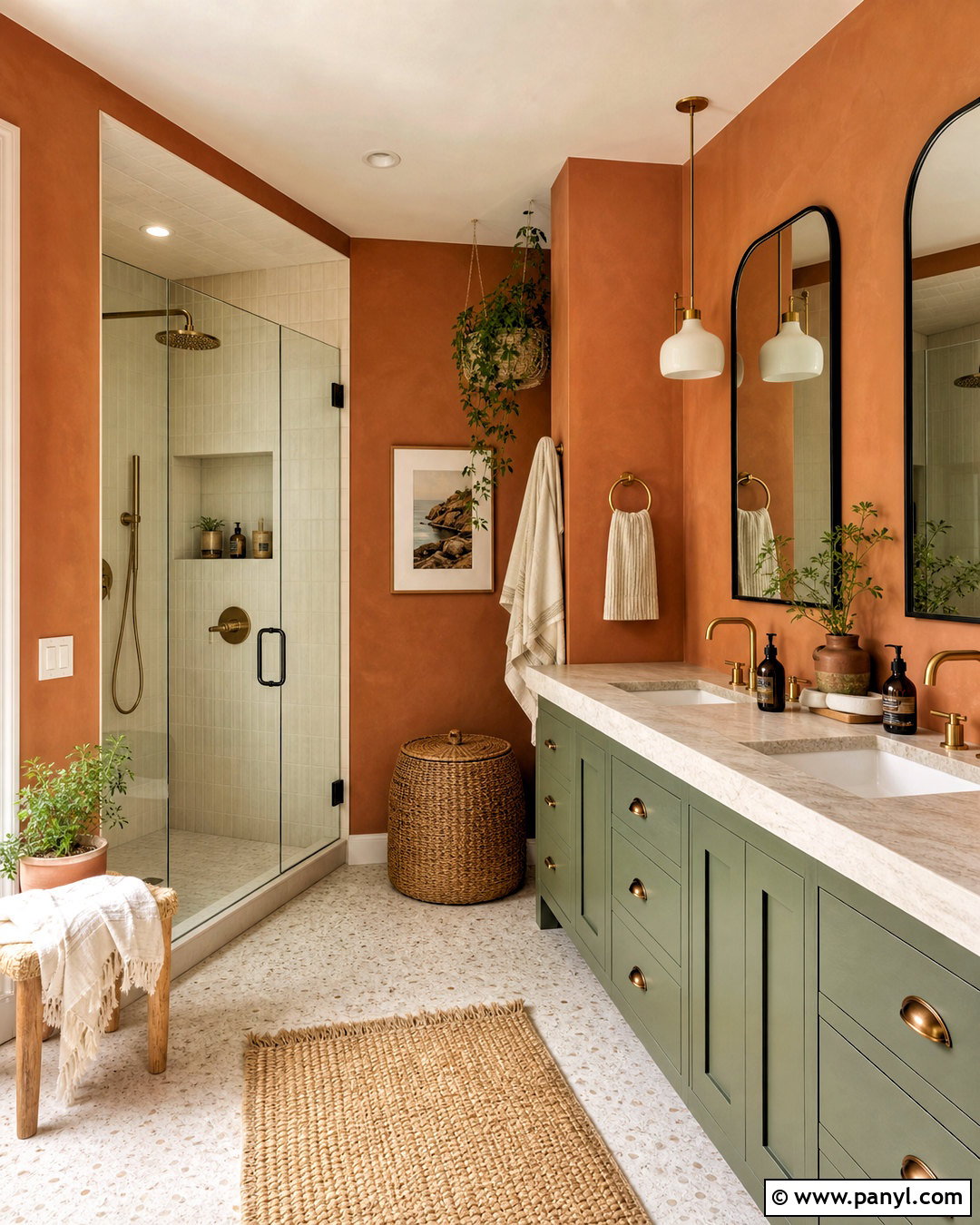 Terracotta Bathroom Walls With Sage Green Vanity - 20 terracotta bathroom walls