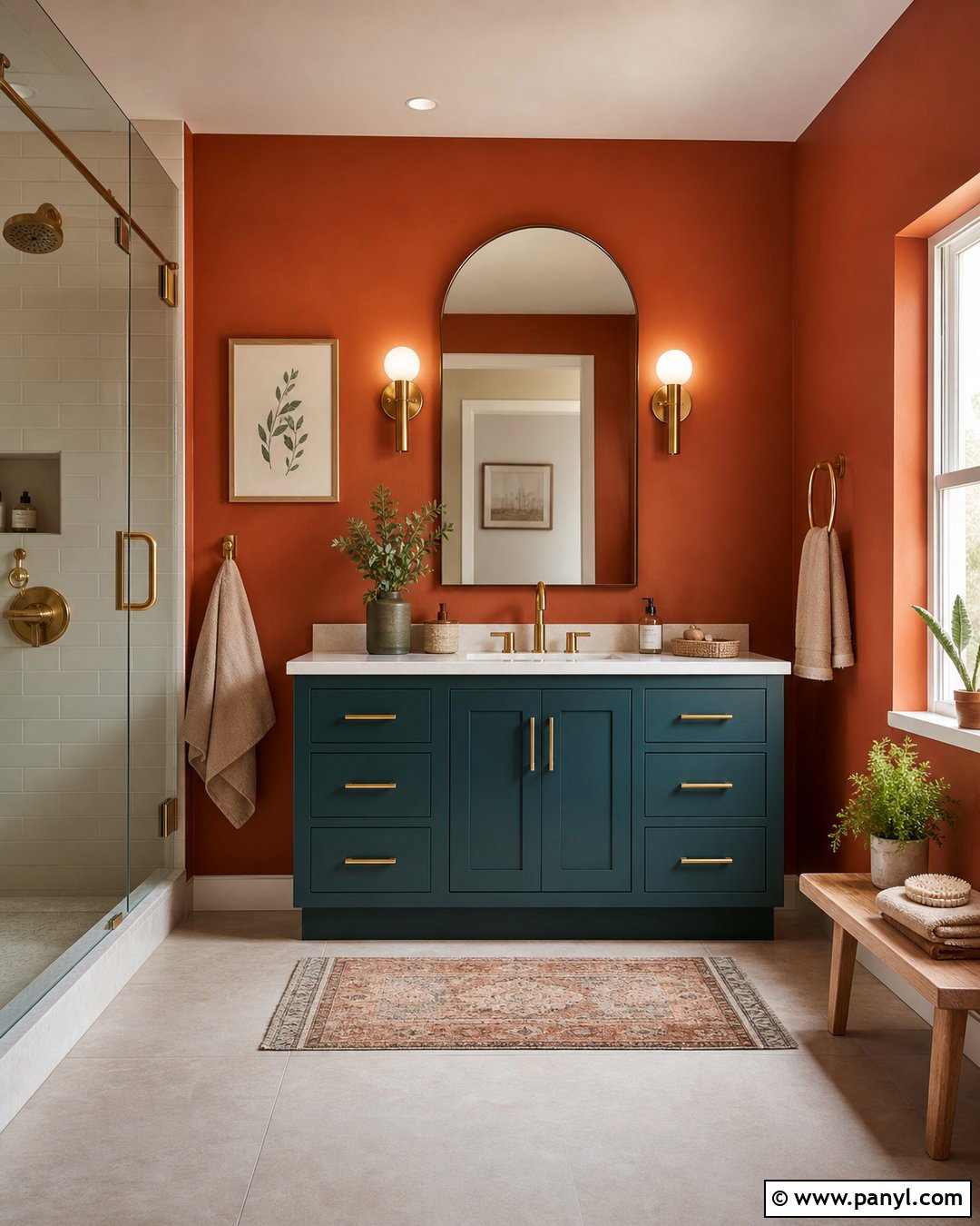 Terracotta Bathroom Walls With Teal Vanity - 40 Terracotta Wall Color Ideas