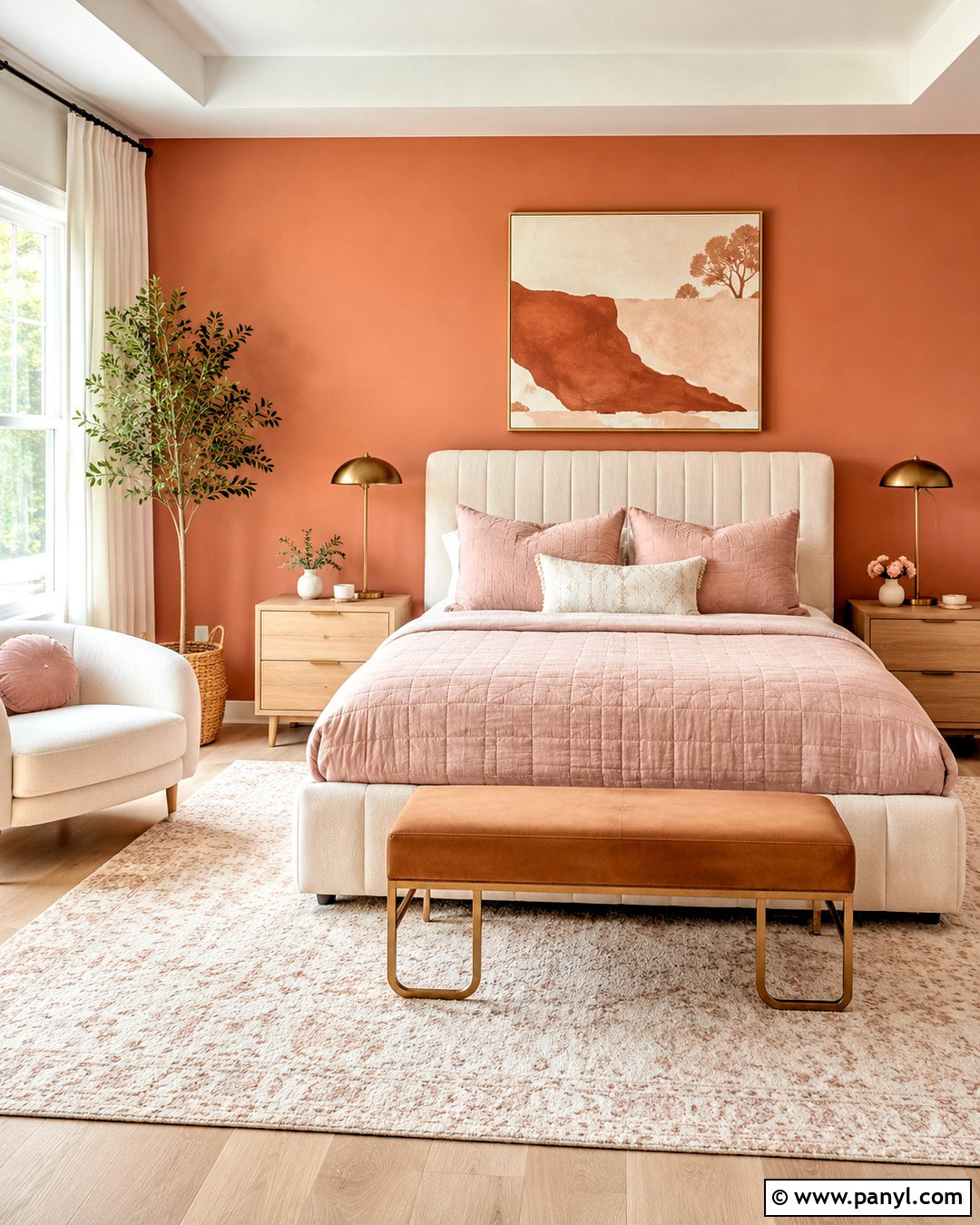 Terracotta Bedroom Accent Wall With Blush Pink - 35 terracotta accent wall ideas