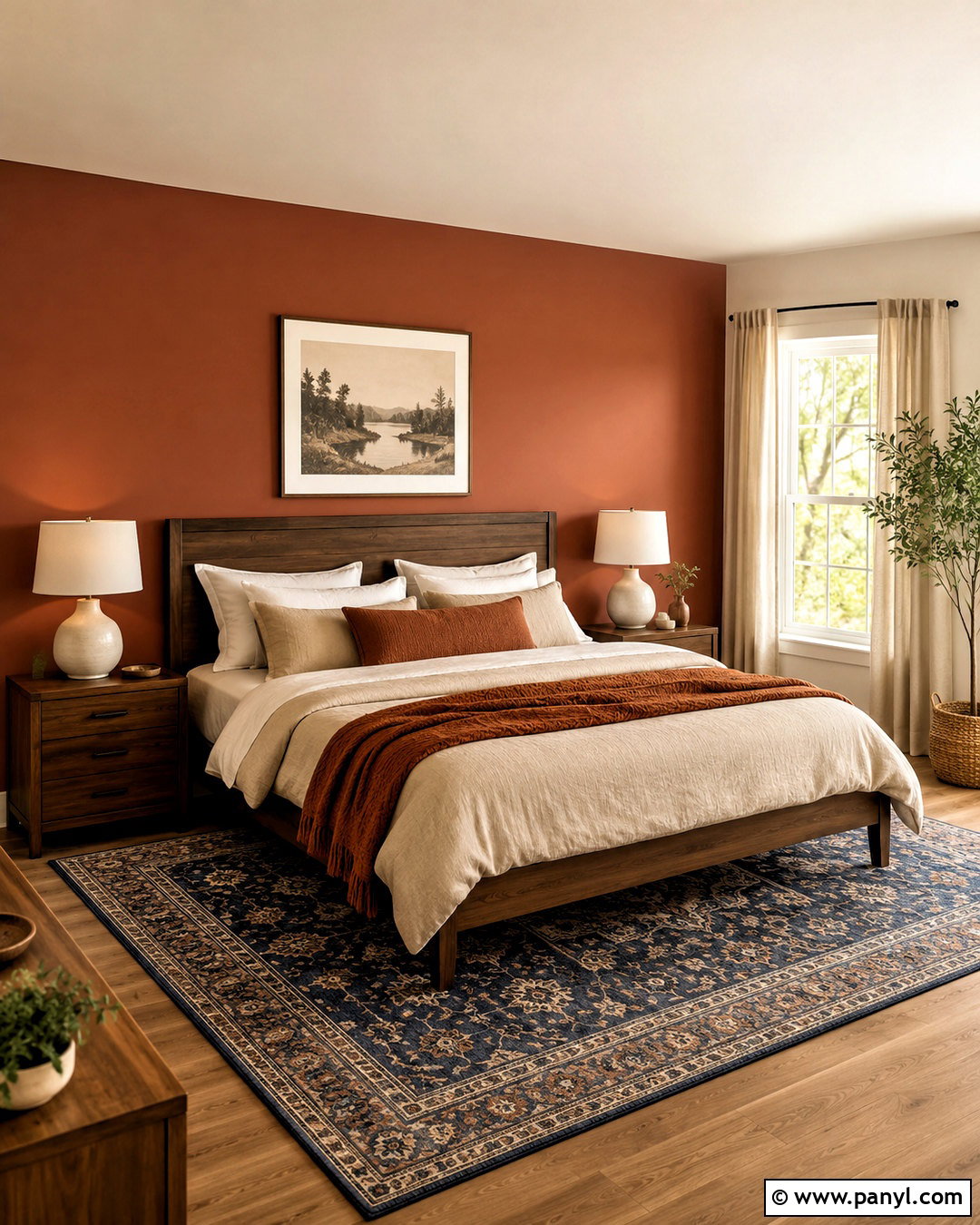 Terracotta Bedroom Accent Wall With Dark Wood - 35 terracotta accent wall ideas